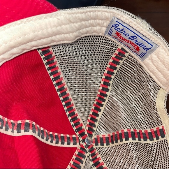 Red and Tan Trucker Hat with Mesh Back colors light - Picture 3 of 5